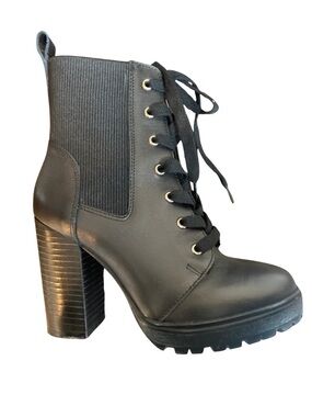Steve Madden Black Lace-Up Chunky Heel Ankle Boots
